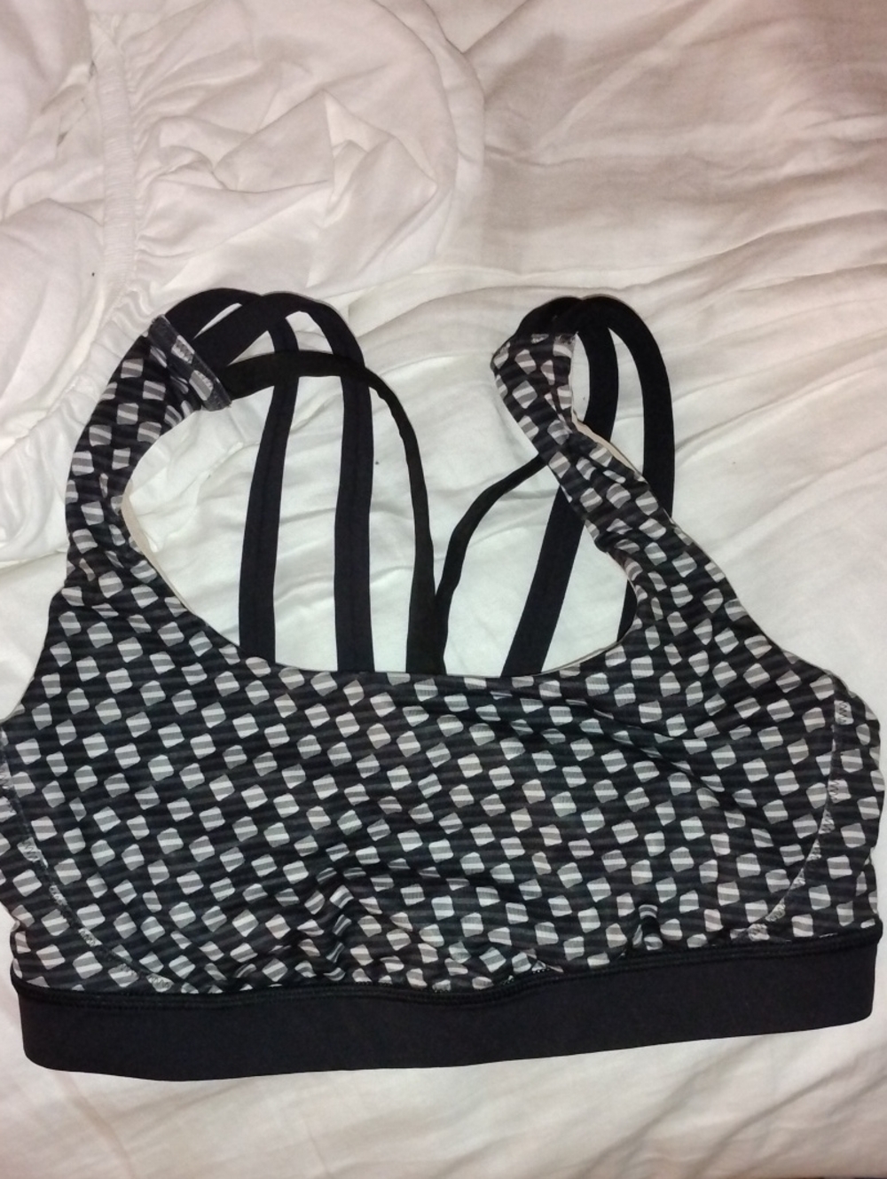 lululemon athletica Black and White Geometric Strappy Sports Bra